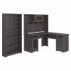 Bush Furniture Cabot 60W L Shaped Computer Desk W/ Hutch and 5 Shelf Bookcase, Heather Gray
