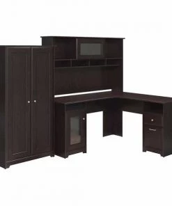 Bush Furniture Cabot L Shaped Desk W/ Hutch and Tall Storage Cabinet W/ Doors, Espresso Oak