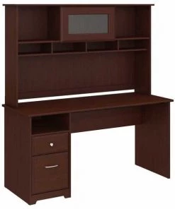 Bush Furniture Cabot 60W Computer Desk W/ Hutch and Drawers in Harvest Cherry