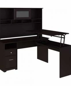 Bush Furniture Cabot 60W 3 Position L Shaped Sit to Stand Desk W/ Hutch, Espresso Oak