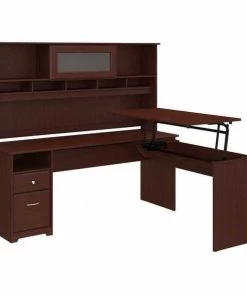 Bush Furniture Cabot 72W 3 Position L Shaped Sit to Stand Desk W/ Hutch, Harvest Cherry