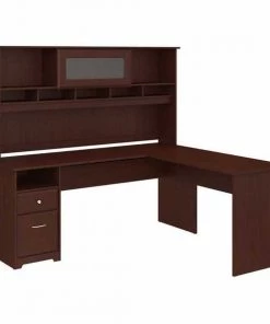 Bush Furniture Cabot 72W L Shaped Computer Desk W/ Hutch and Drawers, Harvest Cherry