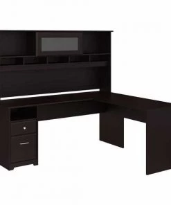 Bush Furniture Cabot 72W L Shaped Computer Desk W/ Hutch and Drawers in Espresso Oak