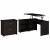 Bush Furniture Cabot 52W 3 Position Sit to Stand Corner Bookshelf Desk W/ Lateral File Cabinet, Espresso Oak