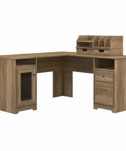 Bush Furniture Cabot 60W L Shaped Computer Desk W/ Desktop Organizers, Reclaimed Pine