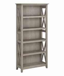 Bush Furniture Key West Tall 5 Shelf Bookcase in Washed Gray