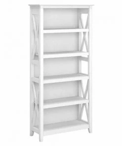 Bush Furniture Key West Tall 5 Shelf Bookcase in Pure White Oak