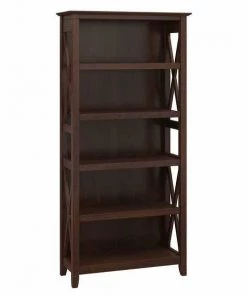 Bush Furniture Key West Tall 5 Shelf Bookcase in Bing Cherry