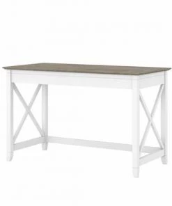 Bush Furniture Key West 48W Writing Desk in Pure White and Shiplap Gray