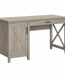 Bush Furniture Key West 54W Computer Desk W/ Keyboard Tray and Storage in Washed Gray