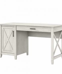 Bush Furniture Key West 54W Computer Desk W/ Keyboard Tray and Storage, Linen White Oak
