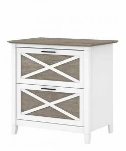 Bush Furniture Key West 2 Drawer Lateral File Cabinet in Pure White and Shiplap Gray