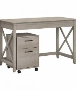 Bush Furniture Key West 48W Writing Desk W/ 2 Drawer Mobile File Cabinet, Washed Gray