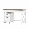 Bush Furniture Key West 48W Writing Desk W/ 2 Drawer Mobile File Cabinet, Pure White and Shiplap Gray