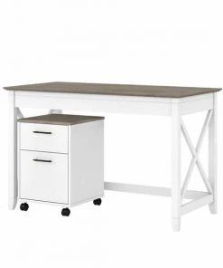 Bush Furniture Key West 48W Writing Desk W/ 2 Drawer Mobile File Cabinet, Pure White and Shiplap Gray