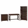 Bush Furniture Key West 48W Writing Desk W/ 2 Drawer Lateral File Cabinet and 5 Shelf Bookcase, Bing Cherry