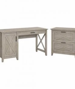 Bush Furniture Key West 54W Computer Desk W/ Storage and 2 Drawer Lateral File Cabinet, Washed Gray