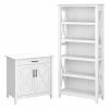 Bush Furniture Key West Secretary Desk W/ Storage and 5 Shelf Bookcase, Pure White Oak