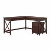 Bush Furniture Key West 60W L Shaped Desk W/ 2 Drawer Mobile File Cabinet, Bing Cherry