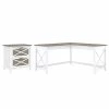 Bush Furniture Key West 60W L Shaped Desk W/ 2 Drawer Lateral File Cabinet, Pure White and Shiplap Gray