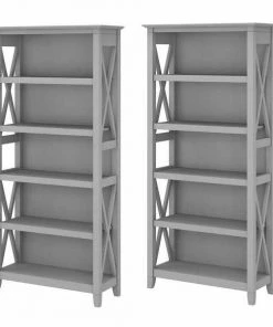 Bush Furniture Key West 5 Shelf Bookcase Set in Cape Cod Gray