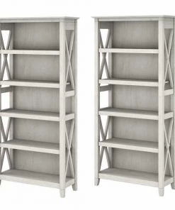 Bush Furniture Key West 5 Shelf Bookcase Set in Linen White Oak