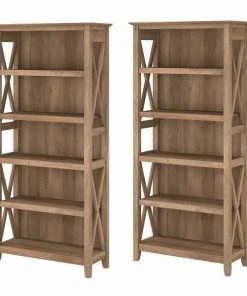 Bush Furniture Key West 5 Shelf Bookcase Set in Reclaimed Pine