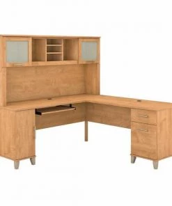 Bush Furniture Somerset 72W L Shaped Desk W/ Hutch in Maple Cross