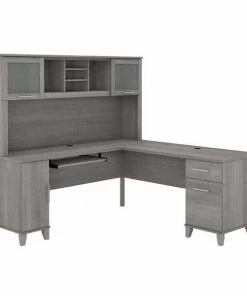 Bush Furniture Somerset 72W L Shaped Desk W/ Hutch in Platinum Gray