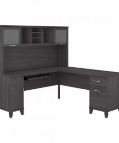 Bush Furniture Somerset 72W L Shaped Desk W/ Hutch in Storm Gray