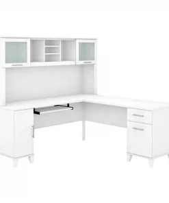 Bush Furniture Somerset 72W L Shaped Desk W/ Hutch in White