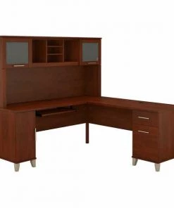 Bush Furniture Somerset 72W L Shaped Desk W/ Hutch in Hansen Cherry