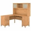 Bush Furniture Somerset 60W L Shaped Desk W/ Hutch in Maple Cross