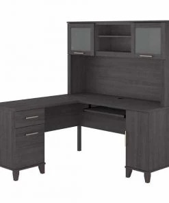 Bush Furniture Somerset 60W L Shaped Desk W/ Hutch in Storm Gray