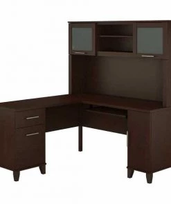 Bush Furniture Somerset 60W L Shaped Desk W/ Hutch in Mocha Cherry