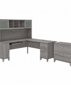 Bush Furniture Somerset 72W L Shaped Desk W/ Hutch and Lateral File Cabinet, Platinum Gray
