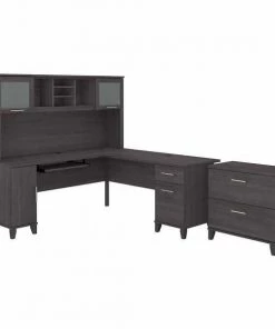 Bush Furniture Somerset 72W L Shaped Desk W/ Hutch and Lateral File Cabinet, Storm Gray