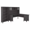 Bush Furniture Somerset 72W L Shaped Desk W/ Hutch and 5 Shelf Bookcase in Storm Gray
