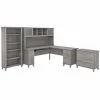 Bush Furniture Somerset 72W L Shaped Desk W/ Hutch, Lateral File Cabinet and Bookcase, Platinum Gray