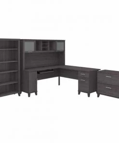 Bush Furniture Somerset 72W L Shaped Desk W/ Hutch, Lateral File Cabinet and Bookcase, Storm Gray