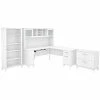 Bush Furniture Somerset 72W L Shaped Desk W/ Hutch, Lateral File Cabinet and Bookcase, White