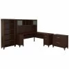 Bush Furniture Somerset 72W L Shaped Desk W/ Hutch, Lateral File Cabinet and Bookcase, Mocha Cherry
