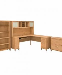 Bush Furniture Somerset 72W L Shaped Desk W/ Hutch, Lateral File Cabinet and Bookcase, Maple Cross