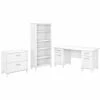 Bush Furniture Somerset 60W Office Desk W/ Lateral File Cabinet and 5 Shelf Bookcase, White