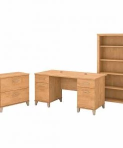 Bush Furniture Somerset 60W Office Desk W/ Lateral File Cabinet and 5 Shelf Bookcase, Maple Cross