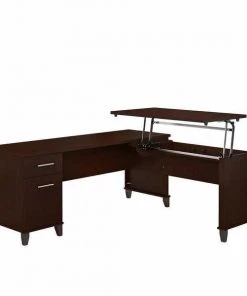 Bush Furniture Somerset 72W 3 Position Sit to Stand L Shaped Desk in Mocha Cherry