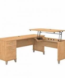 Bush Furniture Somerset 72W 3 Position Sit to Stand L Shaped Desk in Maple Cross