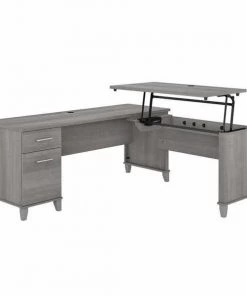 Bush Furniture Somerset 72W 3 Position Sit to Stand L Shaped Desk in Platinum Gray