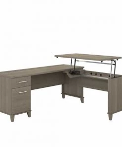Bush Furniture Somerset 72W 3 Position Sit to Stand L Shaped Desk in Ash Gray
