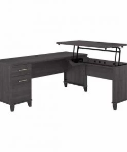 Bush Furniture Somerset 72W 3 Position Sit to Stand L Shaped Desk in Storm Gray